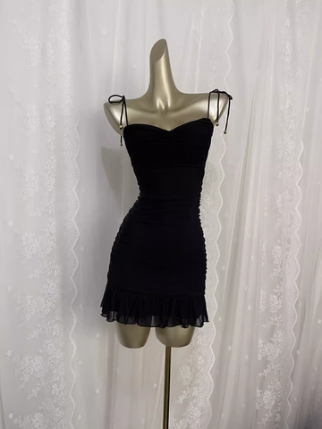 Niulatu Sheath Straps Black Travel Vacation Dress Short Birthday Dress SD0058